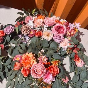 Floral swag for wedding sign in Pink and Orange .